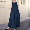 ZANZEA Womens Round Neck Sleeveless Casual Long Tank Dress