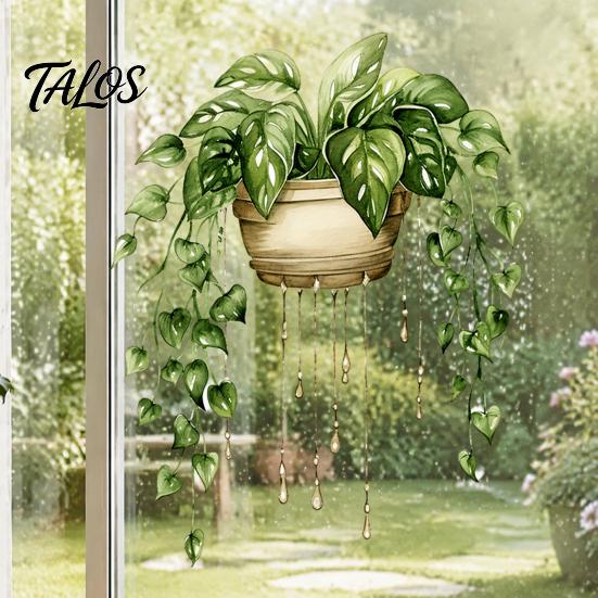 Easy Peel And Stick Home Decor Watercolor Potted Plant Wall Stickers, PVC Waterproof Hanging Pothos/Daisy Decals, Removable Green Leaf Stickers