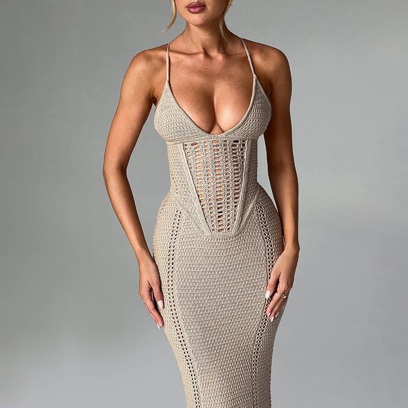 New Summer Beach Skirt Women Solid Color Sexy Knitted Beach Bikini Swimsuit Women's Dress