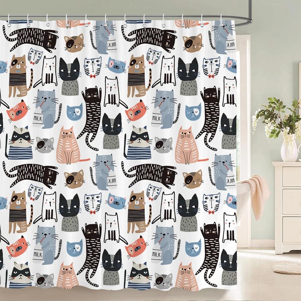 Cartoon Shower Curtain Animal Map Shower Curtains Baby Waterproof Polyester Fabric for Bathtub Bath Room Decor with Hooks