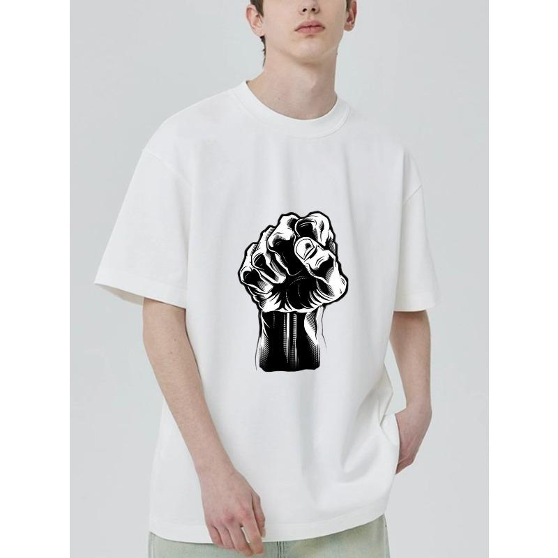 Černé tričko s bílým grafickým designem pěsti pro běžné nošení