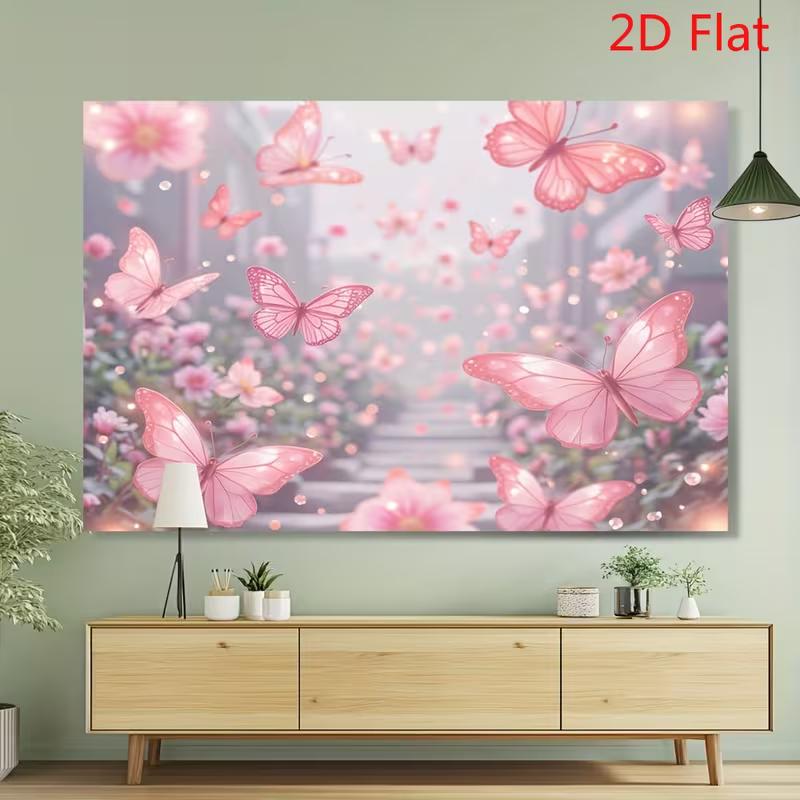 Sfondo a Farfalla Rosa 2D in Poliestere, Sfondo Floreale da Sogno per Decorazioni di Compleanno e Matrimoni