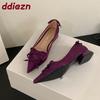 Fashion Butterfly-Knot Fashion Pointed Toe Ladies Heels Pumps Shoes 2025 New Silk Female Slip On Footwear Shallow Women Low Heel Shoes