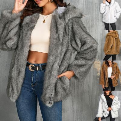Women's Fashion Comfortable Hooded Faux Short Coat Top Plush Warm Coat
