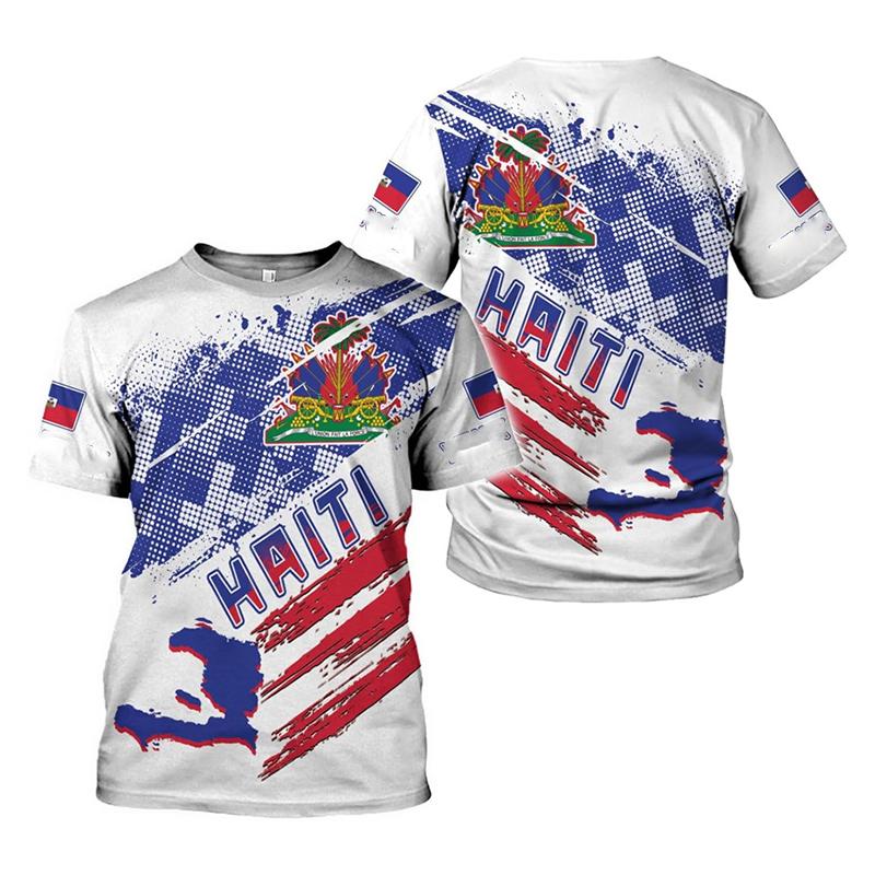 Haïti Vlagdag Korte Mouw T-shirt Voor Mannen Vrouwen Festival Straat Populaire Kleding Ronde Hals T-shirts 18 Mei Rood Blauw Print Tee Top