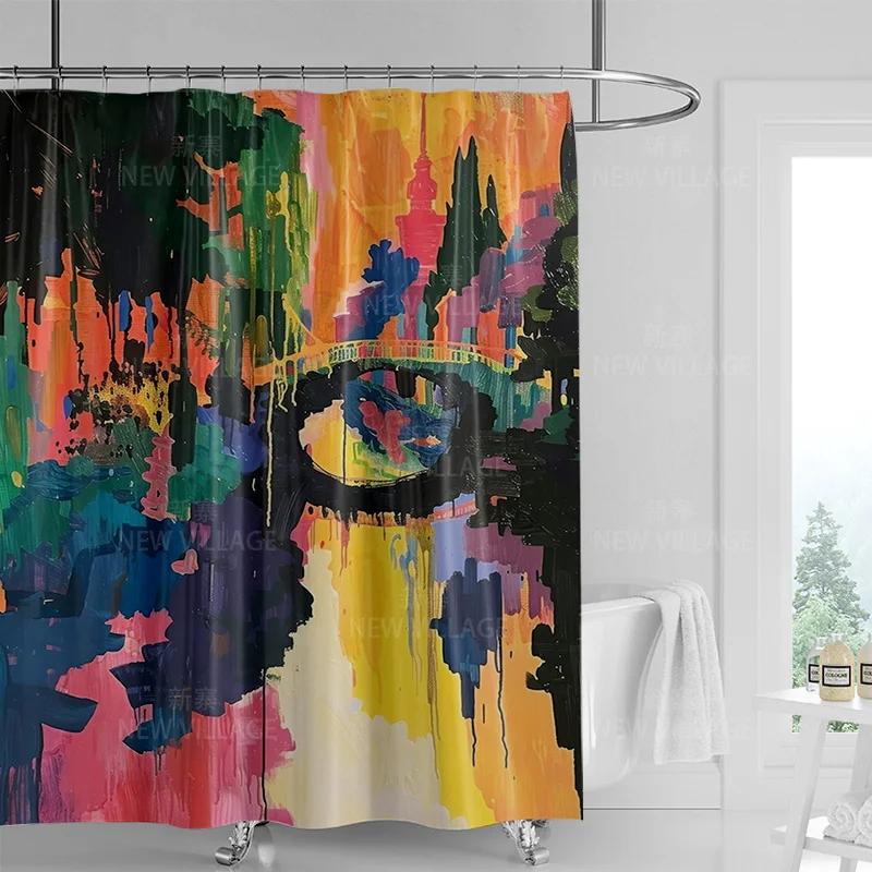 Abstract Graffiti Shower Curtain Machine Washable Fade-proof Nordic Family Bathroom Decorative Shower Curtain 180x200
