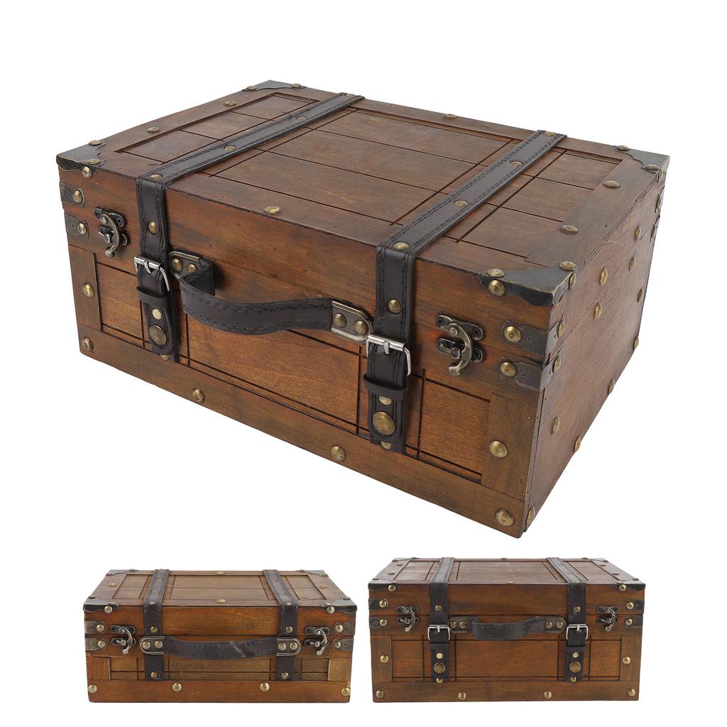 Wooden Handbag Wood Storage Trunk Alloy Fittings Vintage Portable Exquisite Craftsmanship for Home for Clothes Toys Photo Prop