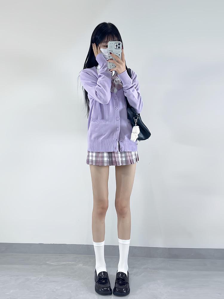 Original JK Basic Solid Color Long Sleeve Cardigan Sweater - Japanese Uniform Style, Versatile Loose Fit Knitted Top.