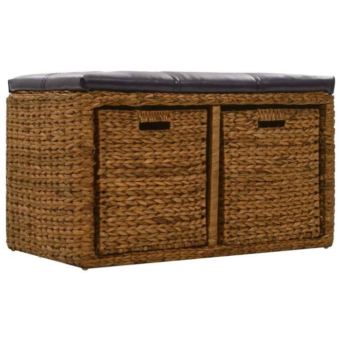 Banc - vidaXL - 71 x 40 x 42 cm - Jacinthe d'eau - Cuir artificiel - Marron et noir