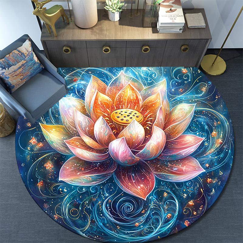 Lotus Round Area Rug,Carpet Rug for Living Room Bedroom Sofa Playroom Decor,Non-slip Floor Mat