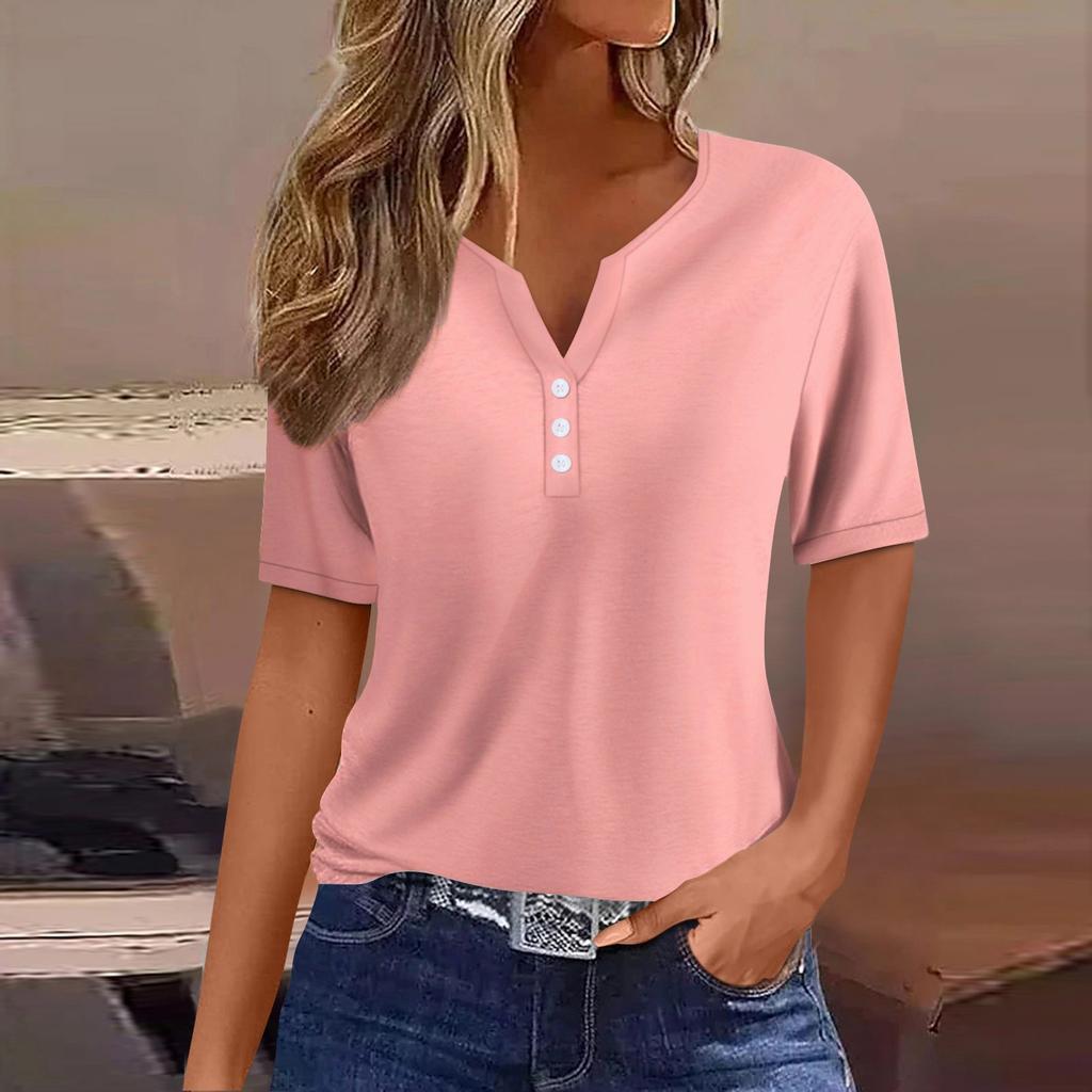 Damska koszulka T-shirt z nadrukiem Przycisk z krótkim rękawem Codzienny weekend Moda Podstawowy Dekolt w kształcie litery V Regularny top