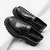 2025 Men's Spring Loafers: Leather Slip-on Shoes with Thick Sole - Versatile and Fashionable Black Casual Footwear