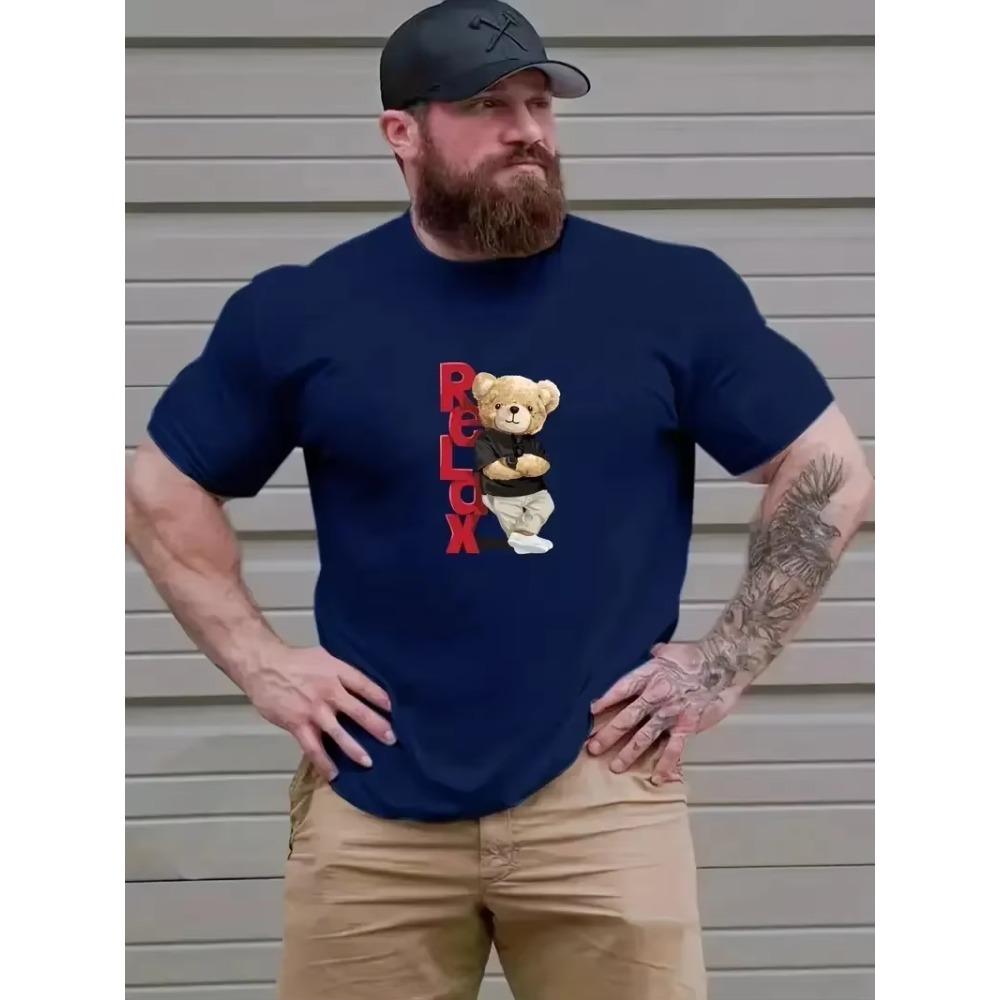 Relax Teddy Bear Graphic T-shirt For Men, Plus Size Summer Casual Tees For Big & Tall Man Tees for Summer, Mens Clothing