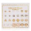 12 Pairs Zircon Stud Earring Set For Women Star Balls Love Flowers Simulation Pearl Earrings Jewelry Sets With Card Cute Brincos