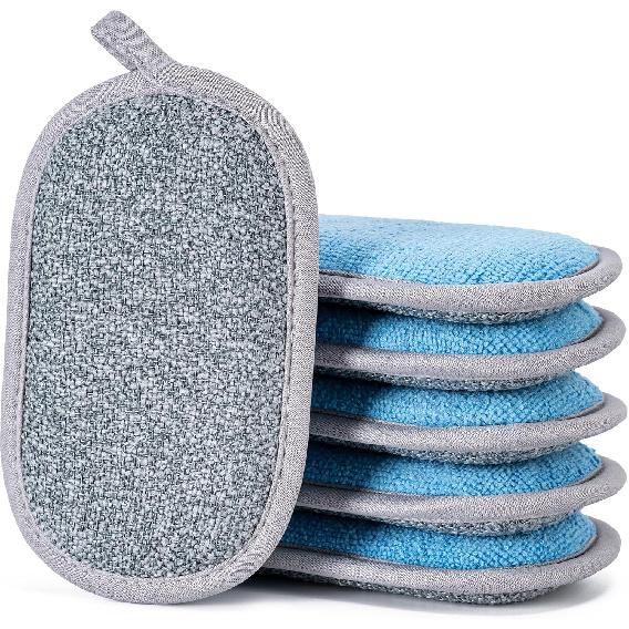 Dual-Sided Multi-Purpose Scrub Sponges, Non-Scratch Dishwashing Sponges for Kitchen, Reusable Microfiber Sponge for Efficiently Cleaning Dishes, High