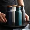 Japanese Ceramic Salt Jar with Bamboo Lid Soy Simple Sauce Bottle Creative Leak-Proof Oil Vinegar Bottle Kitchen Tableware