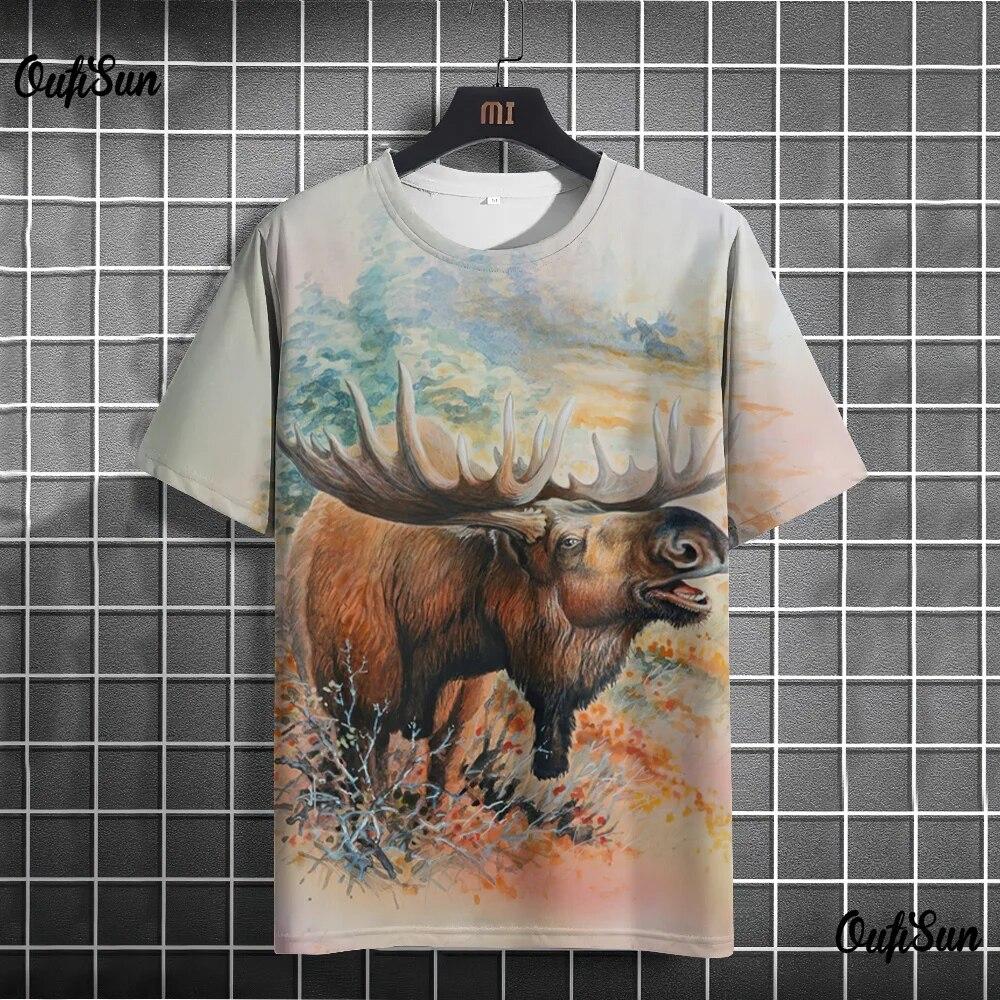 

Мужская футболка с 3d животным принтом и узором оленя, модные уличные пуловеры с короткими рукавами и круглым вырезом, мужская одежда больших размеров 3XL