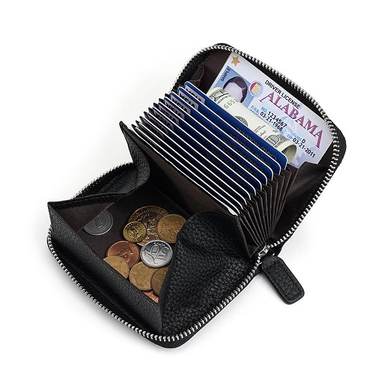 

Кошелек-аккордеон из натуральной кожи с блокировкой RFID, застежкой-молнией и держателем для карт