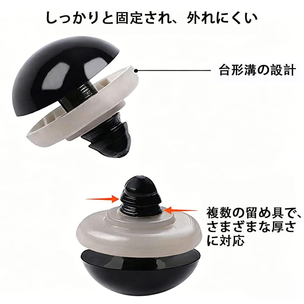 YHYSCSXD Doll Eyes for Plush Toys, Black, 5 Sizes, with Washers, 150 Pieces, for DIY, Sewing, and Crafts.