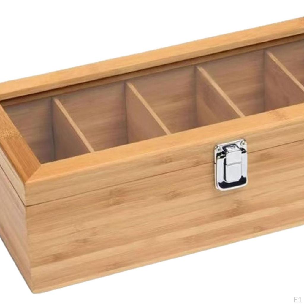 Wood Tea Box Bag Organizer Multifunctional with Clear Window for Sugar Packets Countertop