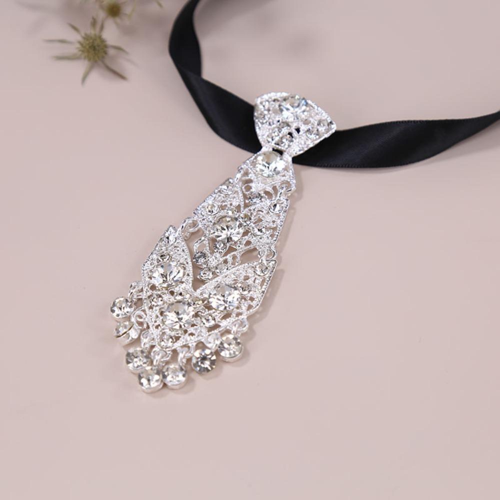 Special Adjustable Rhinestone Tie Short Length Shining Metal Short Tie Fashion Crystal Neckties Wine Party