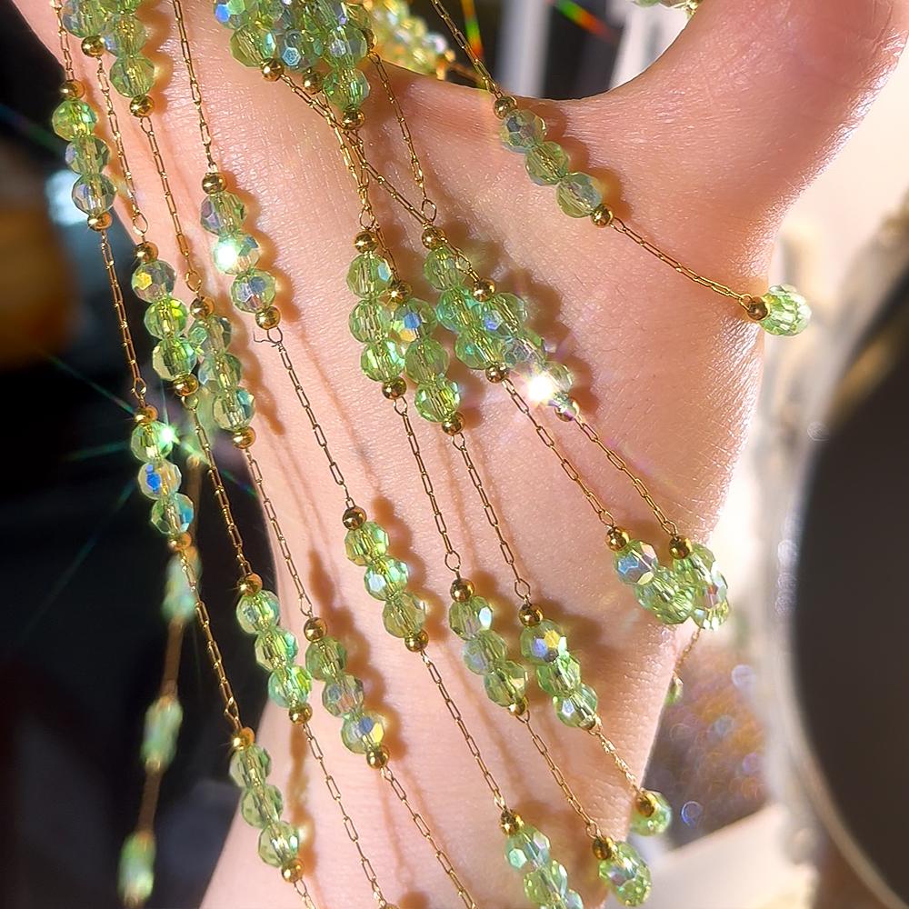 1Meter Stainless Steel Green Crystal Beads Bracelet Chains for Jewelry Making DIY Shiny Necklace Jewelry Beaded Chain Supplies