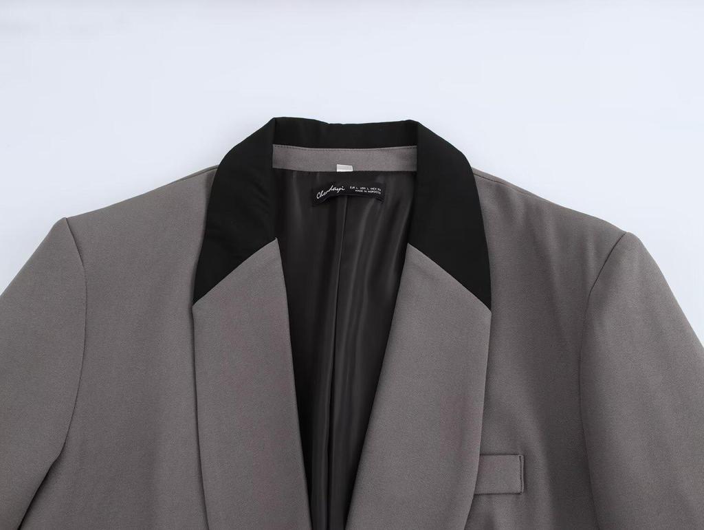 2024 Autumn/Winter Women's Patchwork Suit Jacket & Straight-Leg Pants Set