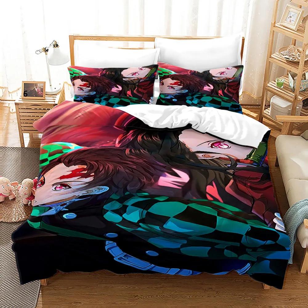 Demon Slayer Anime Bedding Set 3d Duvet Cover Sets Pillowcase Bedclothes Home Textile Cartoon Twin Queen King Size Kids Gift