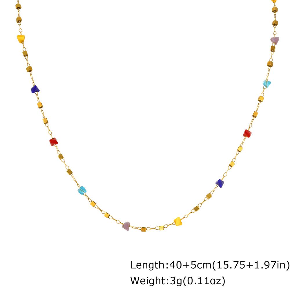 Exotic Irregular Colorful Stone Necklace for Women, Stainless Steel Gold Plated Boho Chain Choker, Aesthetic Jewelry Gift