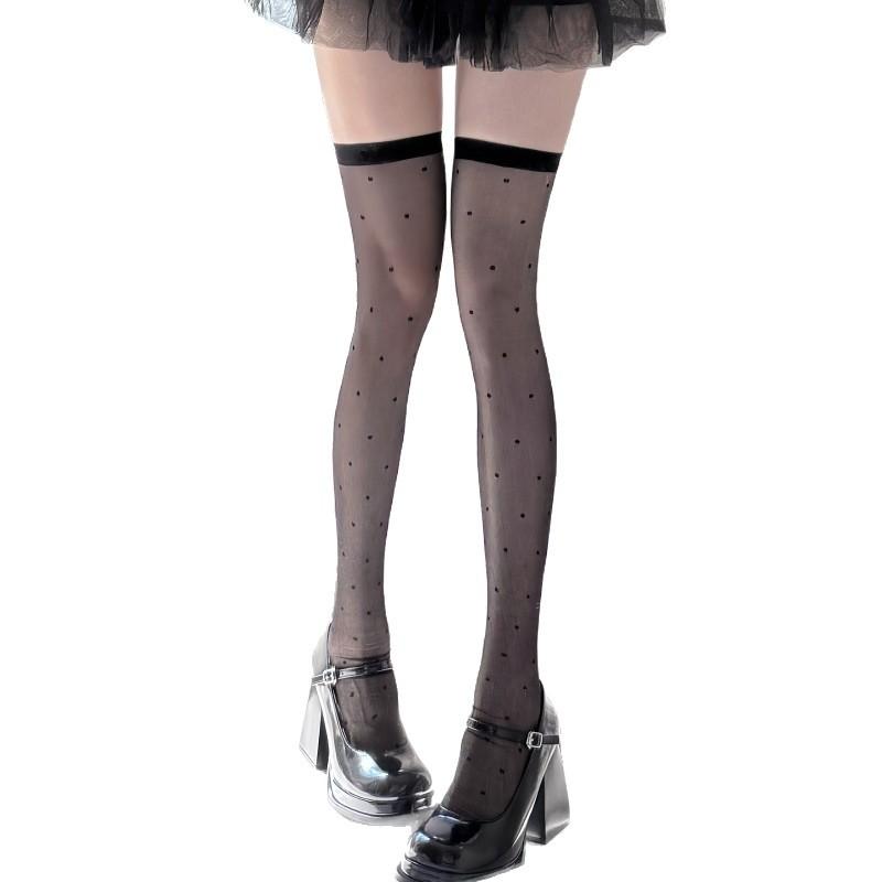 Knee Stockings Women'S Summer Thin White Pure Desire White Silk Thigh Stockings Love Black Silk Polka Dot Knee Socks