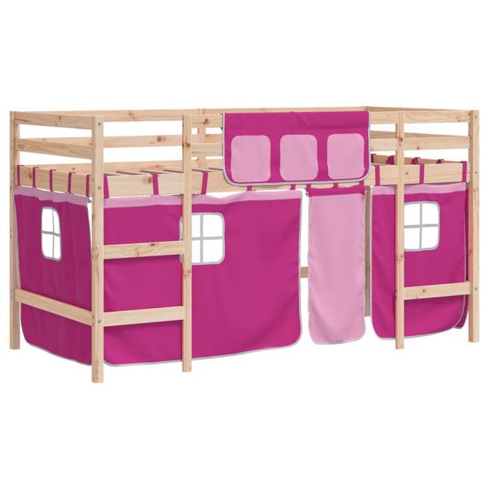 VidaXL Children's Mezzanine Bed and Curtains, Raised Bed for Children with Ladder, Bedroom Storage Furniture, Modern, Pink 3206975