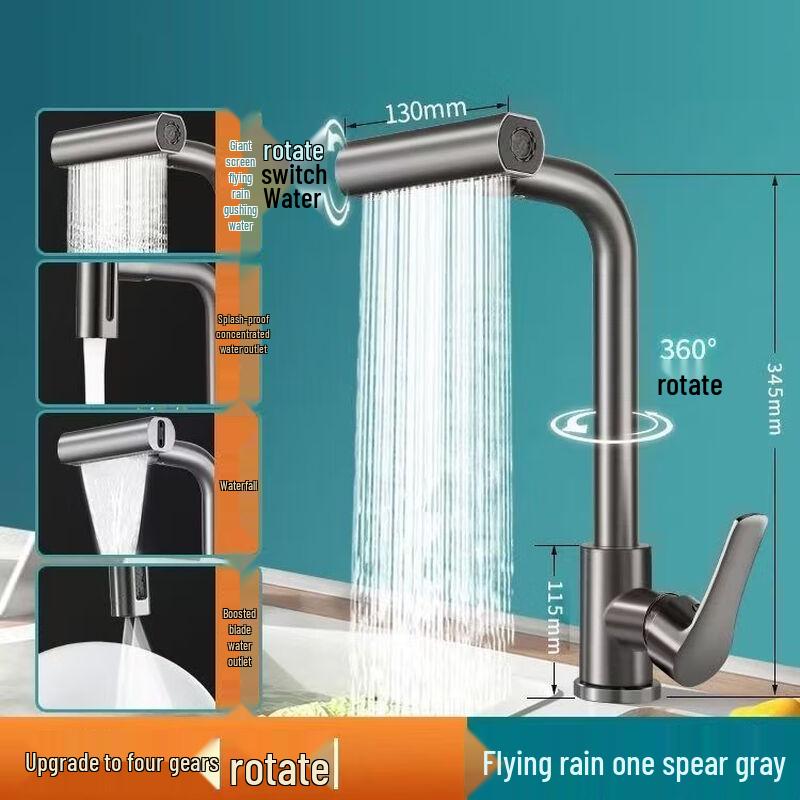 

OEING Wall-Mounted Stainless Steel Kitchen Faucet with Rain Shower