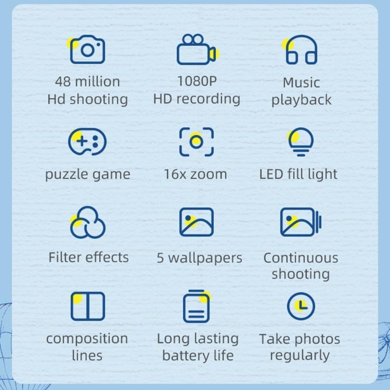 H12 Card Camera Kids Digital Camera 48MP Lens 2.8inch Screen 1080P for Children Boy Girls Birthday Gift