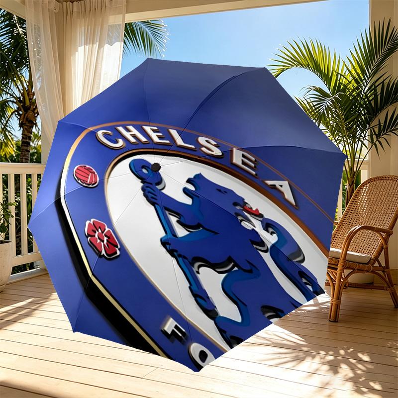 Parasol z nadrukiem Chelsea F.C. Automatyczne otwieranie i zamykanie, Przenośny składany parasol, na zewnątrz, do dojazdów, na wycieczkę kempingową, Idealny prezent urodzinowy