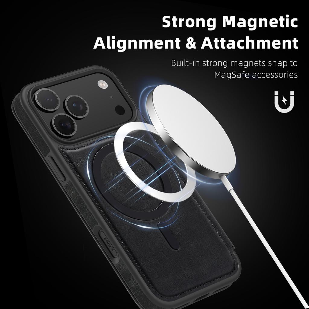 Applicable To IPhone17 ProMax Business Mobile Case Lingshield Magnetic Leather Case Apple 17 Card Protection Case