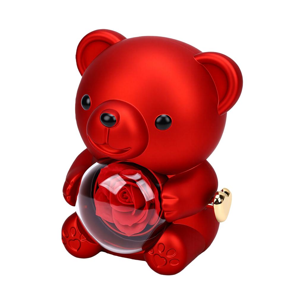 Boîte pendentif ours mignon Collier exquis en forme d'ours Boîte cadeau rotative avec rose en savon pour bijoux Bague