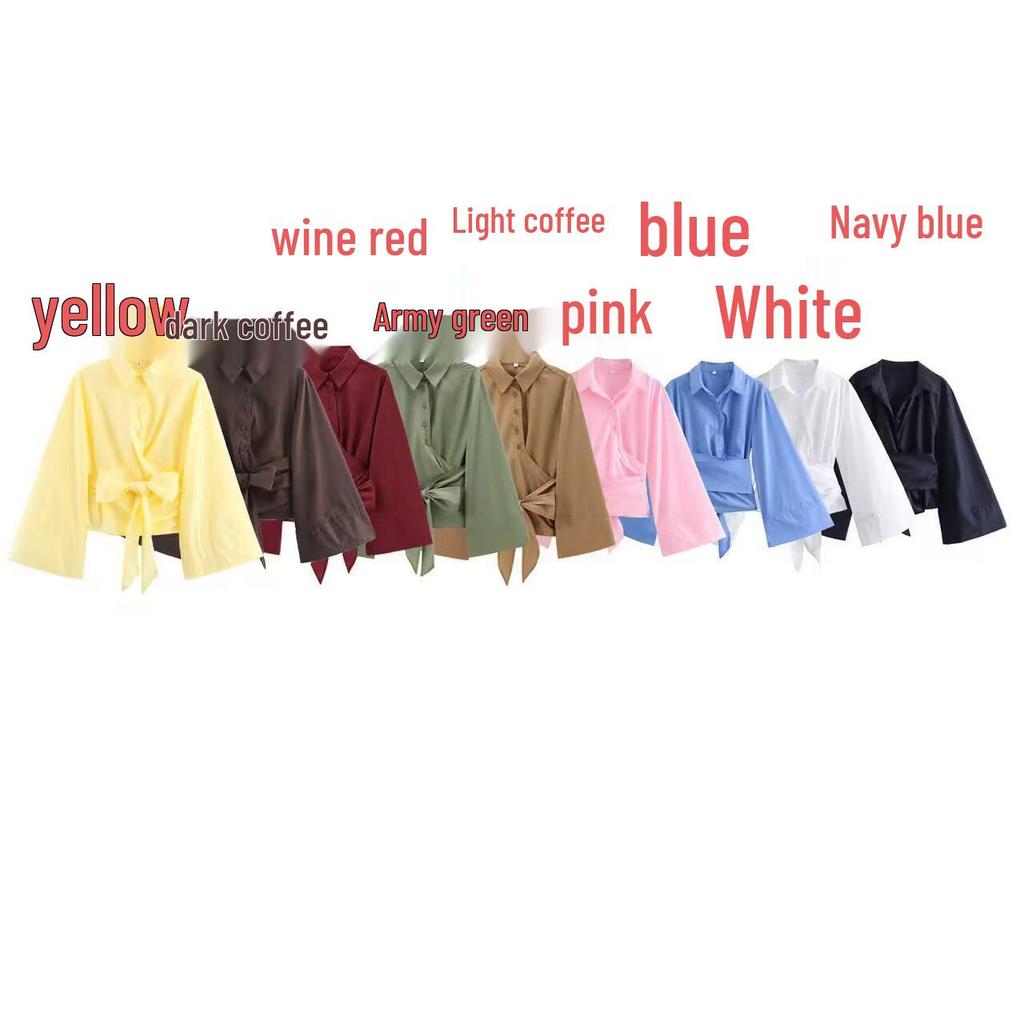 2025 Spring Women's Double-Breasted Poplin Slim Shirt with Bow Tie - European & American Style