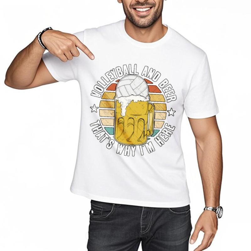 Street Wear Unisex O Neck T Shirt Streetwear Volleyball And Beer Thats Why Im Here Anime Unisex Tops Unisexs Tshirt Essential Tee