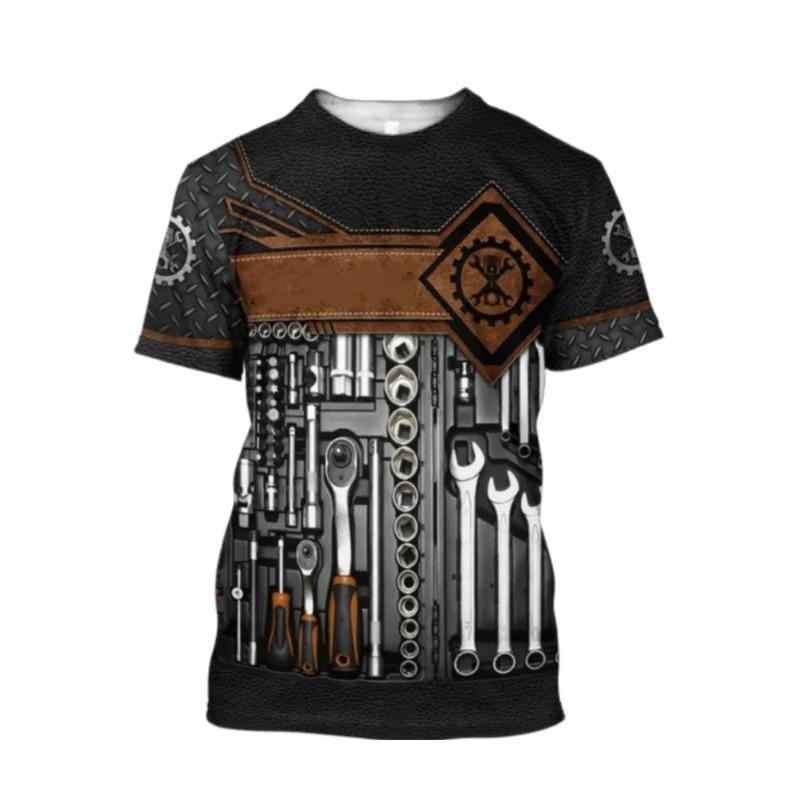 Summer Round Neck Mechanic T-shirts 3D Print Mechanic Engine Graphic Top Fashionable Casual Short Sleeved  Men's T-shirts