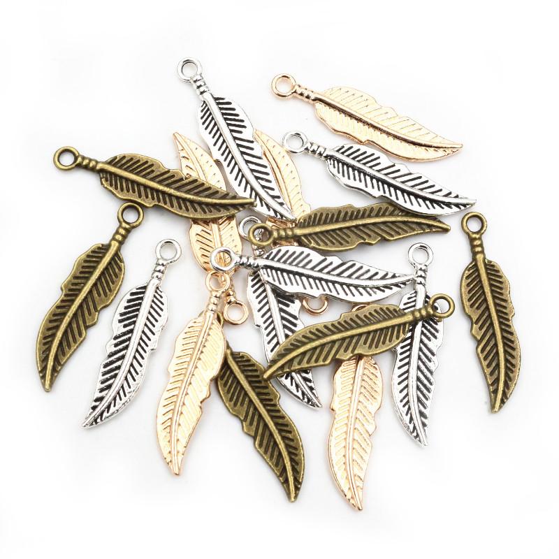 30pcs 30x7.5mm Feather Charms Antique Silver Plated Bronze KC Gold Pendants Charms DIY Jewelry Making Accessories Findings