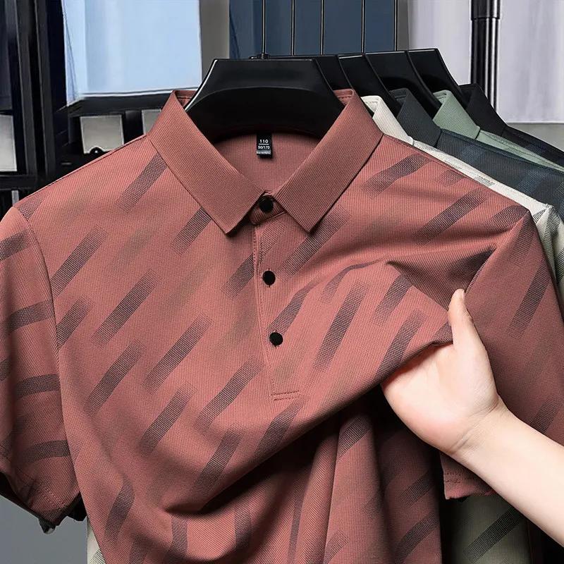 2026 Nové pánské business casual tričko s krátkým rukávem a potiskem Módní prodyšné pohodlné a univerzální top