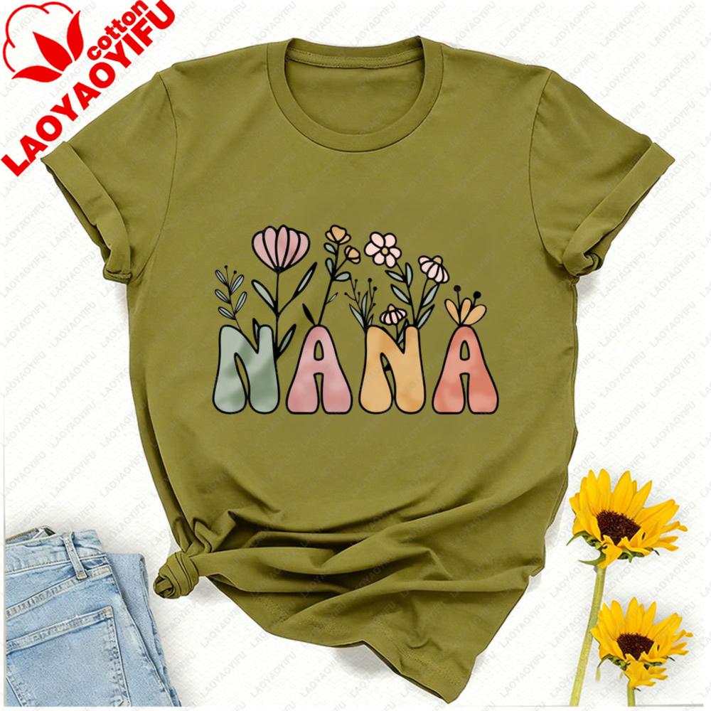 Custom Cute Floral Nana Grandma T-Shirt Mothers Day Gift Grammy Granny Shirt Vintage Women Clothes Graphic T Shirts Harajuku Top