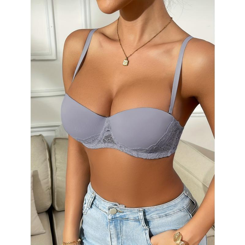 Women's High-Impact Balconette Bra - Solid Color- Women's Lingerie Semi-Covered Contrast Lace Underwire Bra For Lifting