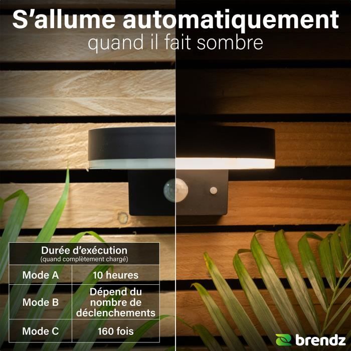 Applique murale exterieur solaire, Detecteur de mouvement, 600 Lumens, blanc chaud 3000k, Imperméable IP44, 3 Modes de Lumière