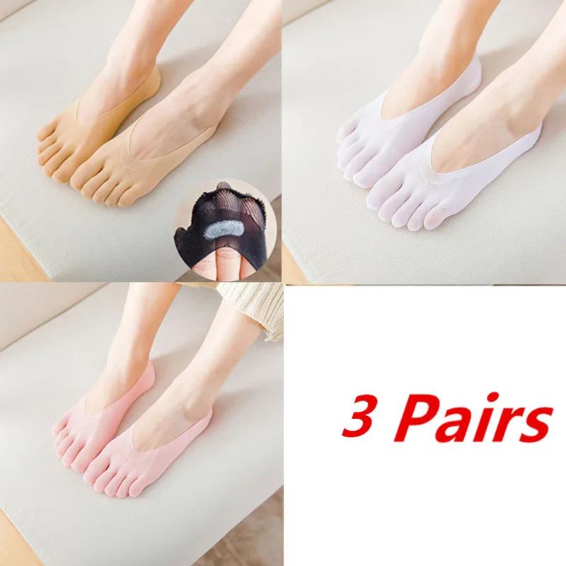 1/3/5 Pairs/Lot Women Summer Five-Finger Socks Ultrathin Funny Toe Invisible Boat Sokken Silicone Breathable Short Low Ankle Sox
