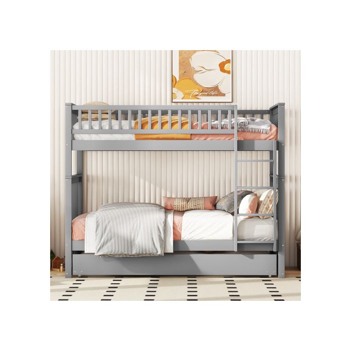 Lits superposés - MUVOE - 90*200cm - Gris - 3 places - Design contemporain