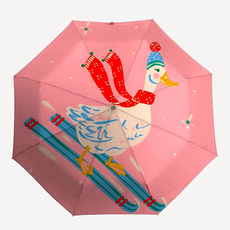 1pc Winter Sports Duck Automatic Open/Close Umbrella - Compact Travel Umbrella with 8-Rib Durable Frame, Lightweight & Portable Design z09