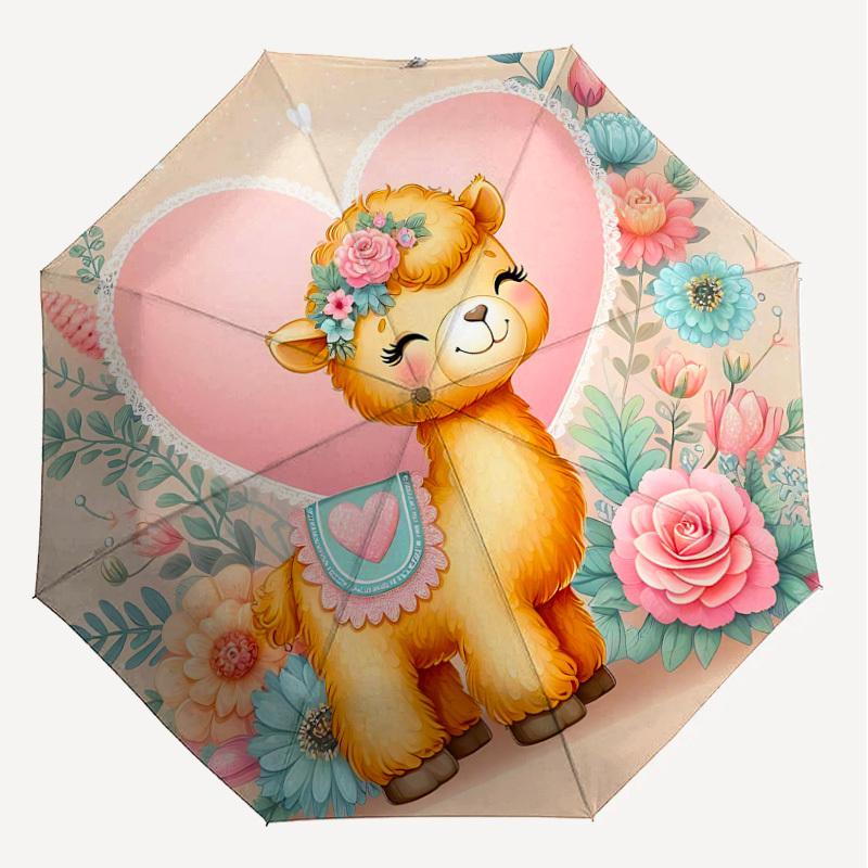 1pc Llama Flowers Automatic Open/Close Umbrella Compact Folding Umbrella with 8-Rib Shaft for Women/Men, Elegant Birthday1166S