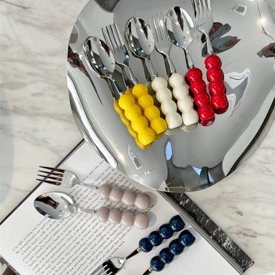 Sean, Original Design Cute Candied Gourd Skewer Fork Spoon Household 304 Stainless Steel Tableware Ceramic Handle