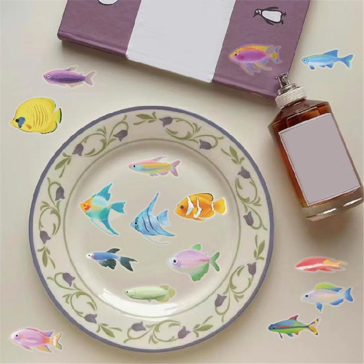 50 Sheets Fish Sticker Decorative Sticker Fish Decal Reward Sticker Sea Animal Sticker Decorative Label Sticker